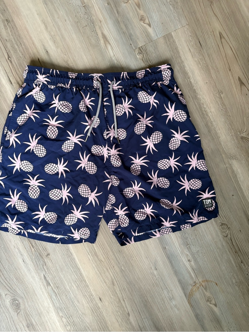 Tom & Teddy Navy Swim Trunks with Pink Pineapple Print - Picture 4 of 4